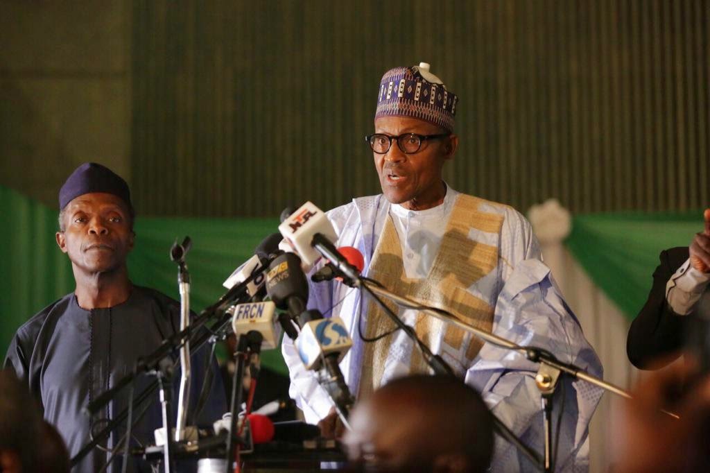 Nigeria's President Muhammudu Buhari addresses the nation