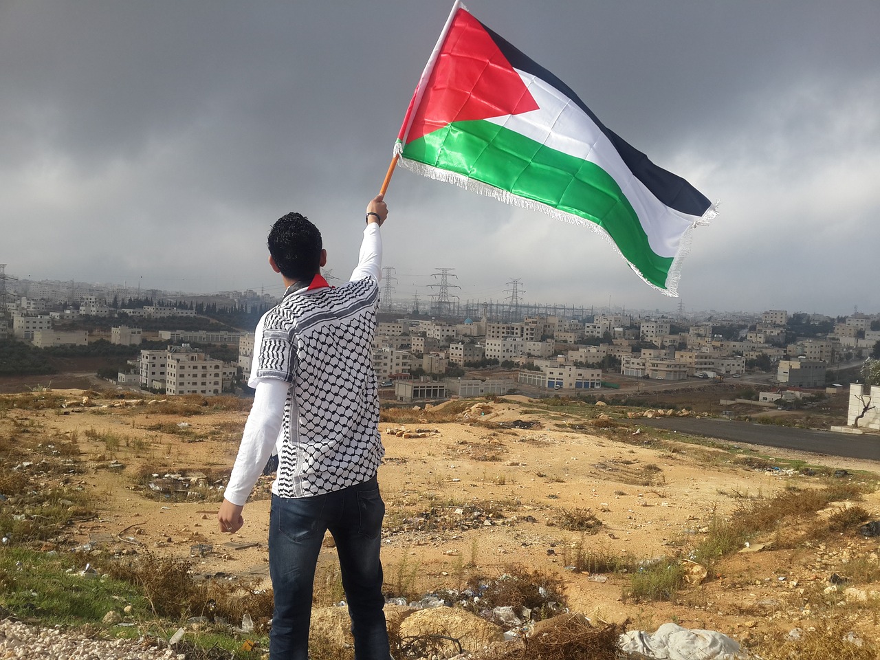 Flag of Palestine Arab Man Waving / Middle East