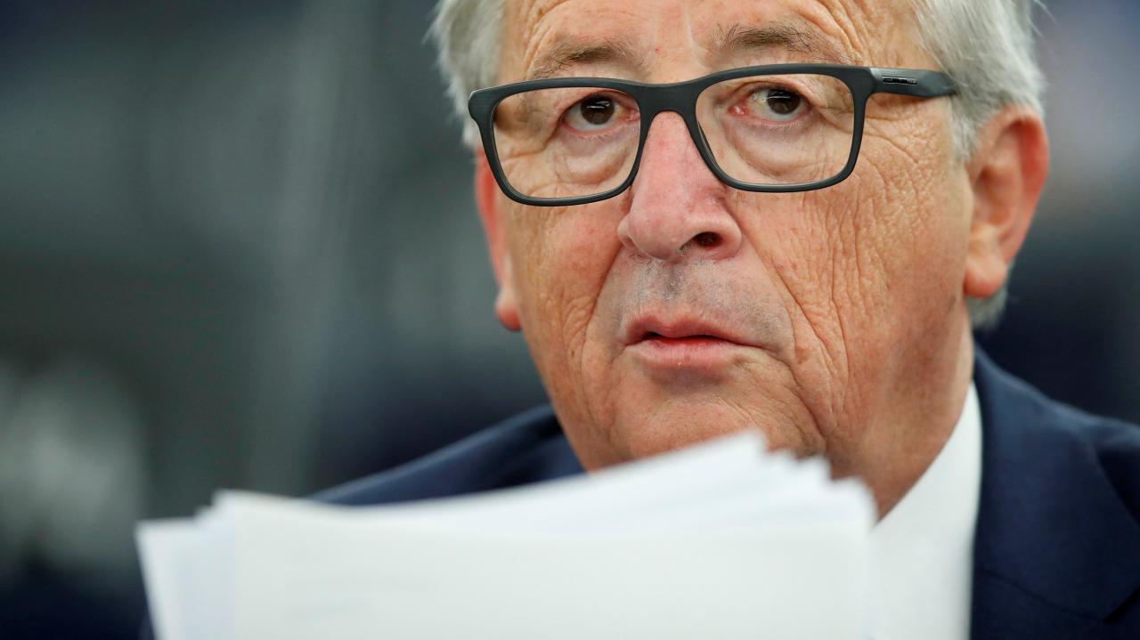 European Commission President Jean-Claude Juncker looks on before addressing the European Parliament during a debate on The State of the European Union in Strasbourg