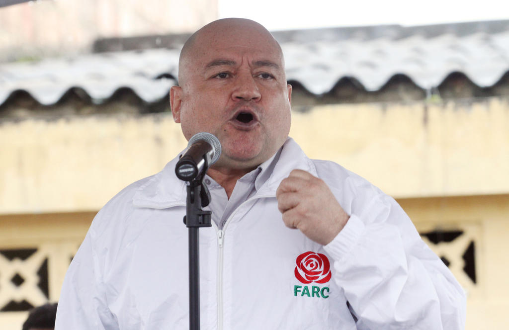 Julian Gallo, known as Carlos Antonio Lozada of the political party FARC, speaks during the closing of their campaign before legislative elections in Fusagasuga