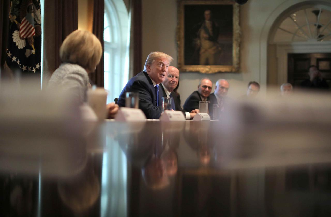 U.S. President Donald Trump talks about a newly unveiled Republican tax plan with House Republican leaders in the Cabinet Room of the White House in Washington