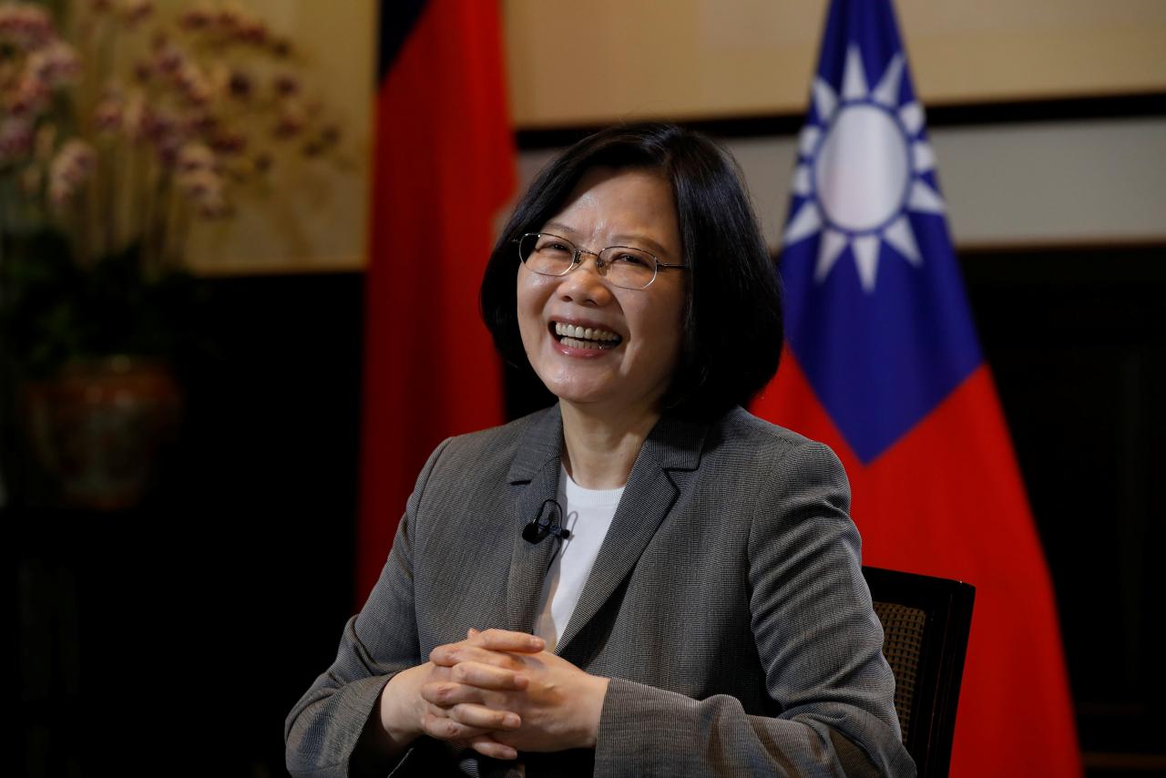 Taiwan President Tsai Ing-wen smiles during an interview with Reuters at the Presidential Office in Taipei, Taiwan