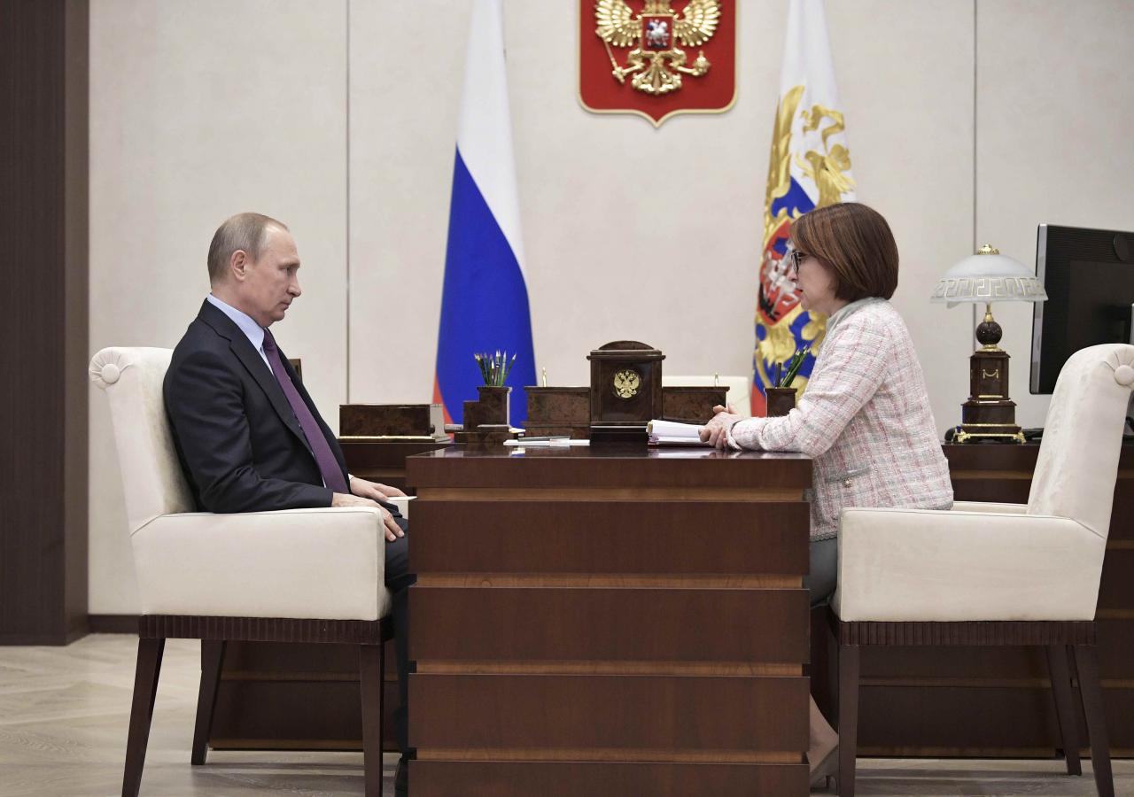 Russian President Putin meets with Central Bank Governor Nabiullina outside Moscow