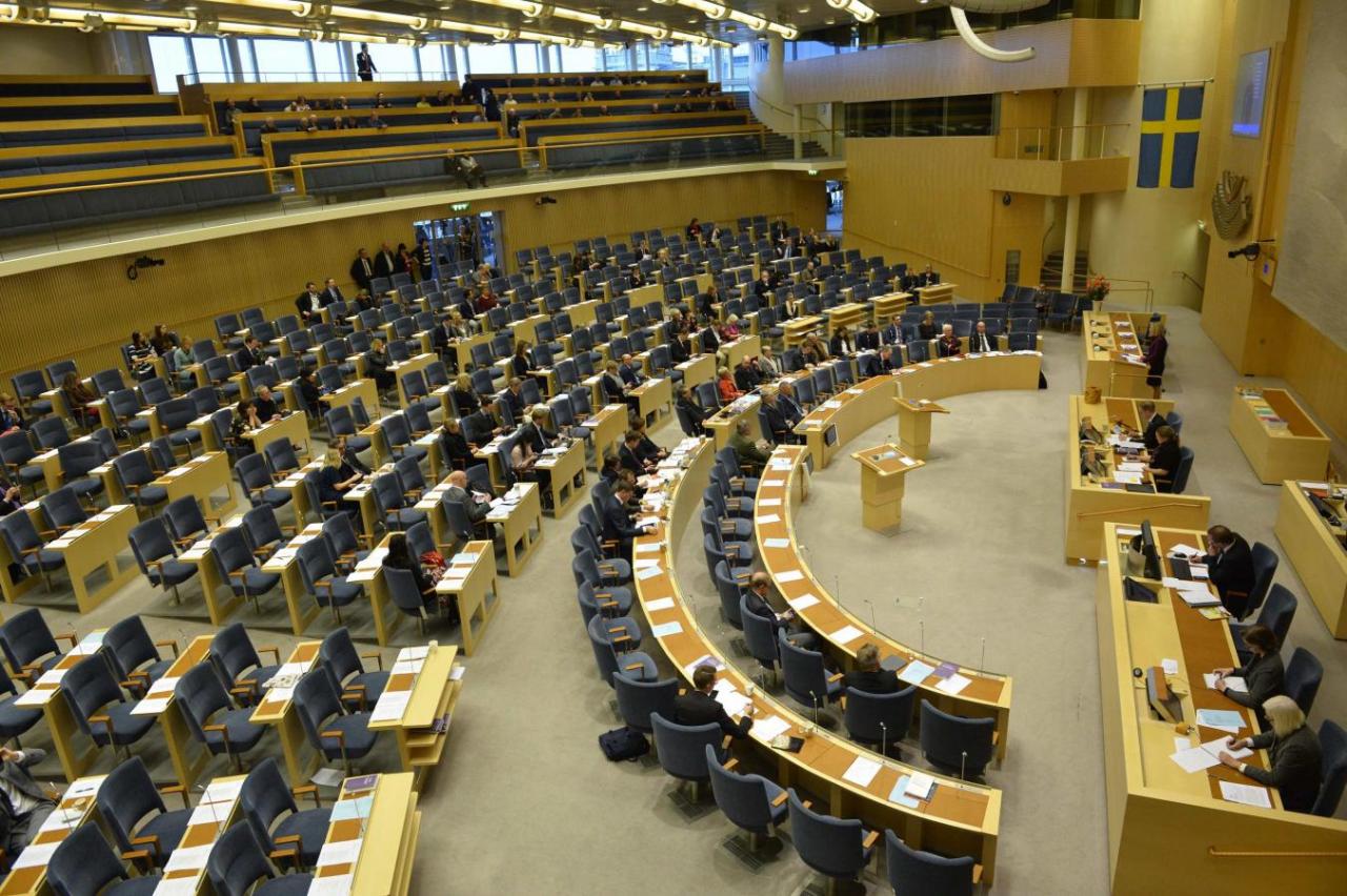 A general view of the Swedish Parliaament during the debate about the government’s budget proposal in Stockholm