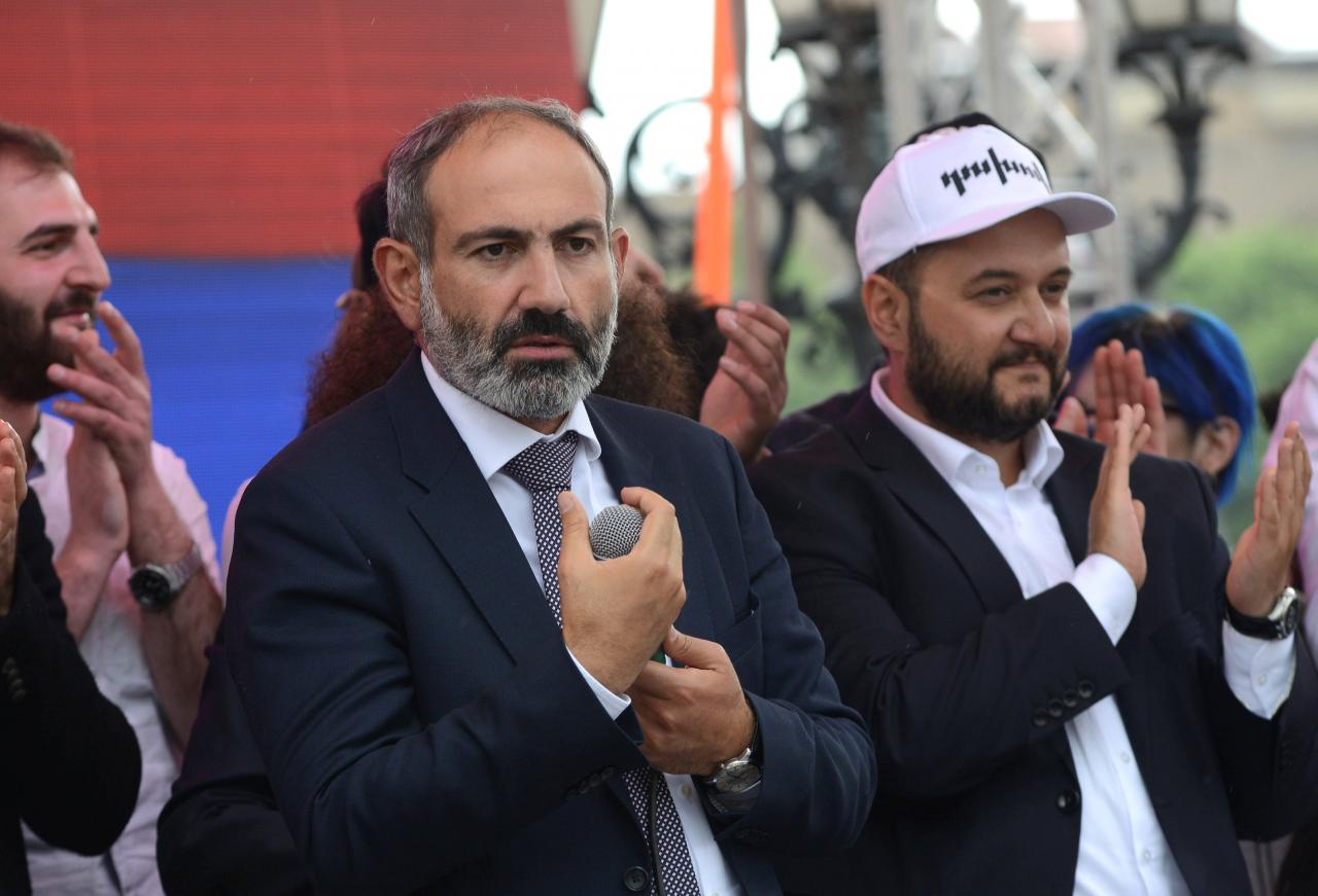 Newly elected Prime Minister of Armenia Pashinyan meets with supporters in Yerevan