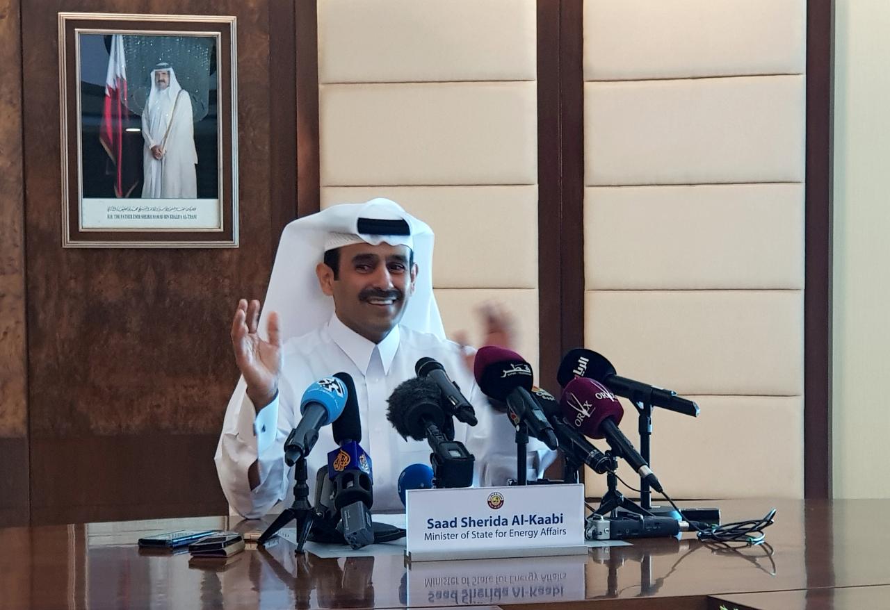 FILE PHOTO: Qatar energy minister Saad al-Kaabi speaks at his Dec. 3 news conference