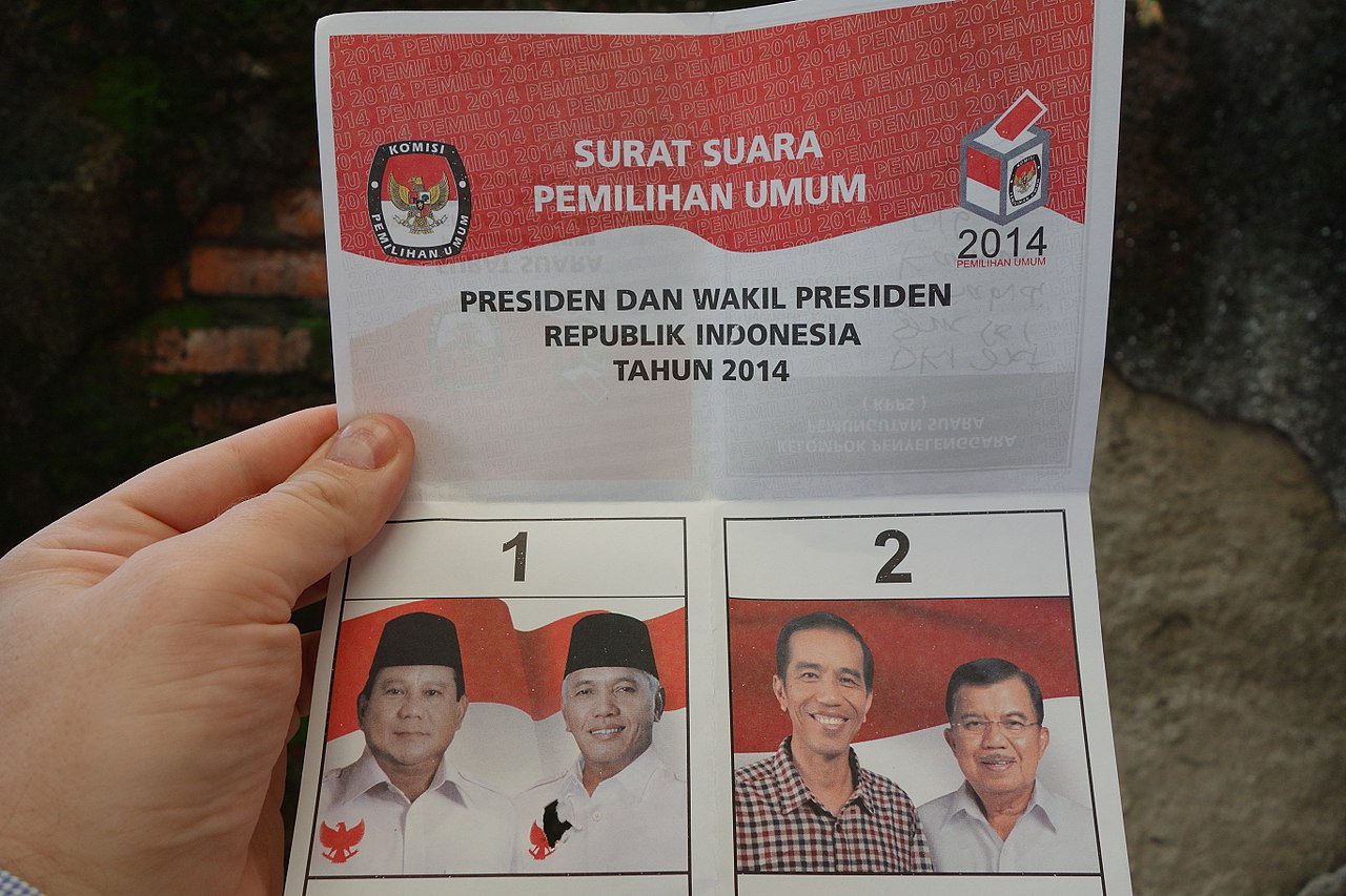 A voting bulletin just after the official closing of elections at a voting station in Jakarta. / Indonesian election
