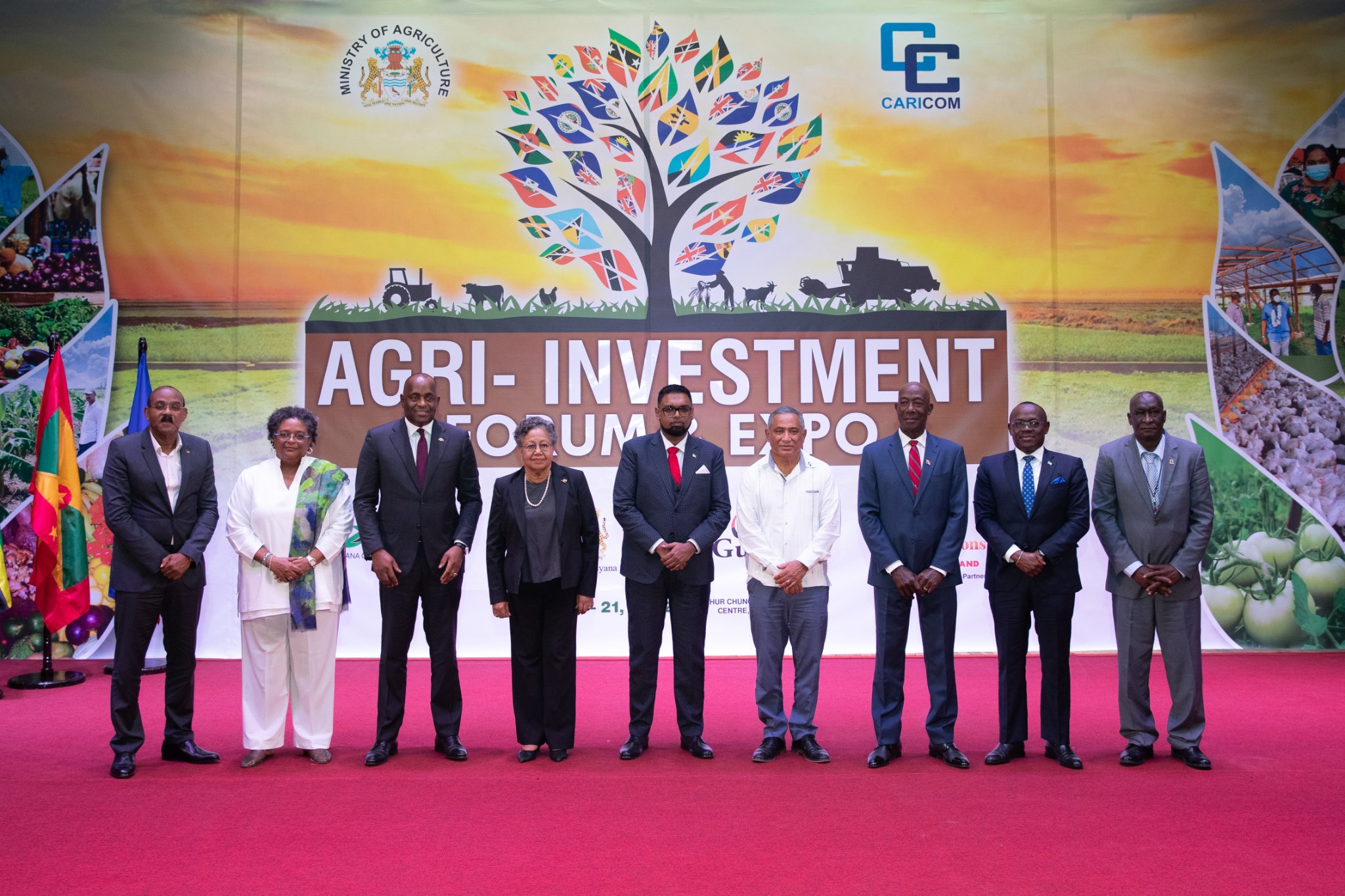 CARICOM leaders standing in a line at the Agri-Investment Forum