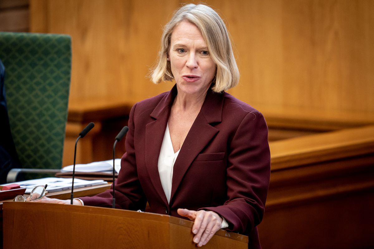 Norwegian Minister of Foreign Affairs Anniken Huitfeldt speaking at a lectern